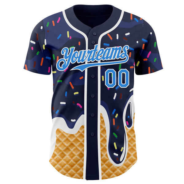 Custom Navy Electric Blue-White Ice Cream Waffle Foodie Dessert Authentic Baseball Jersey alternate