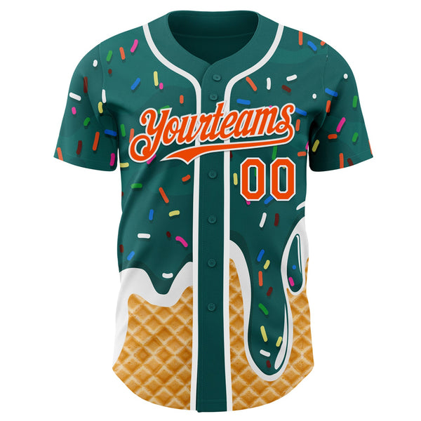 Custom Teal Orange-White Ice Cream Waffle Foodie Dessert Authentic Baseball Jersey alternate