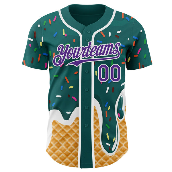 Custom Teal Purple-White Ice Cream Waffle Foodie Dessert Authentic Baseball Jersey alternate