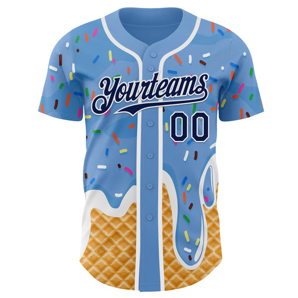 Custom Light Blue Navy-White Ice Cream Waffle Foodie Dessert Authentic Baseball Jersey alternate