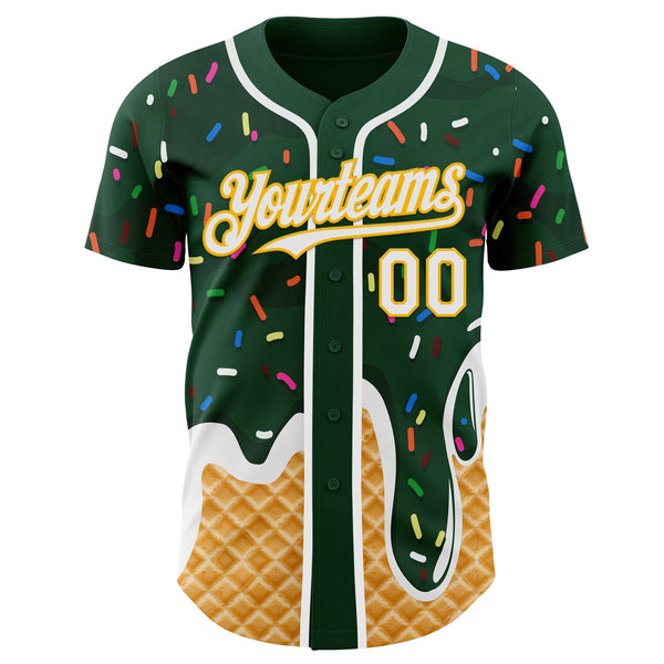Custom Green White-Gold Ice Cream Waffle Foodie Dessert Authentic Baseball Jersey alternate