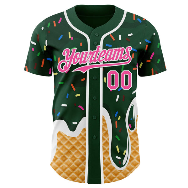Custom Green Pink-White Ice Cream Waffle Foodie Dessert Authentic Baseball Jersey alternate