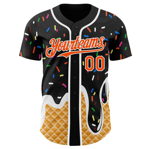 Custom Black Orange-White Ice Cream Waffle Foodie Dessert Authentic Baseball Jersey alternate