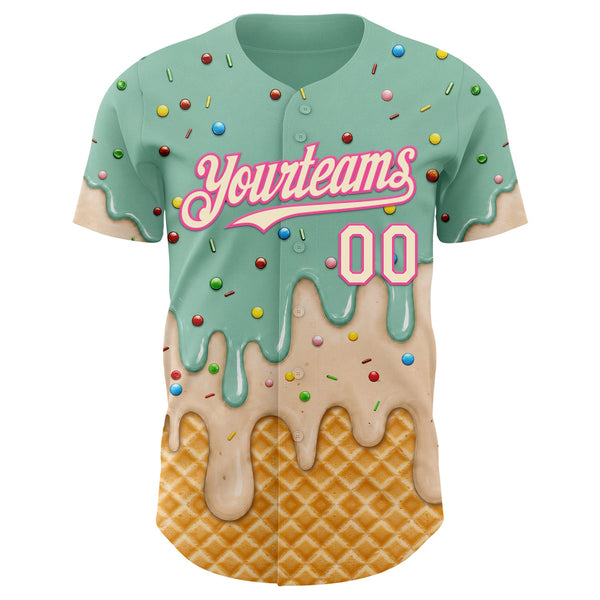 Custom Ice Blue Cream-Pink Ice Cream Waffle Foodie Dessert Authentic Baseball Jersey alternate