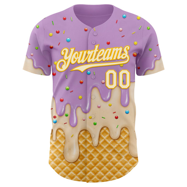 Custom Light Purple Cream-Gold Ice Cream Waffle Foodie Dessert Authentic Baseball Jersey alternate