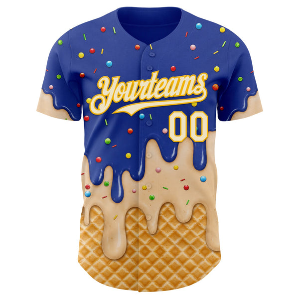 Custom Royal Cream-Gold Ice Cream Waffle Foodie Dessert Authentic Baseball Jersey alternate
