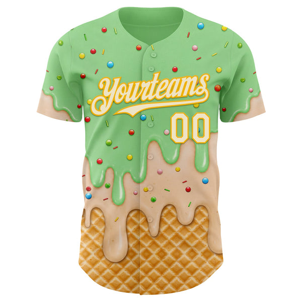 Custom Pea Green Cream-Gold Ice Cream Waffle Foodie Dessert Authentic Baseball Jersey alternate