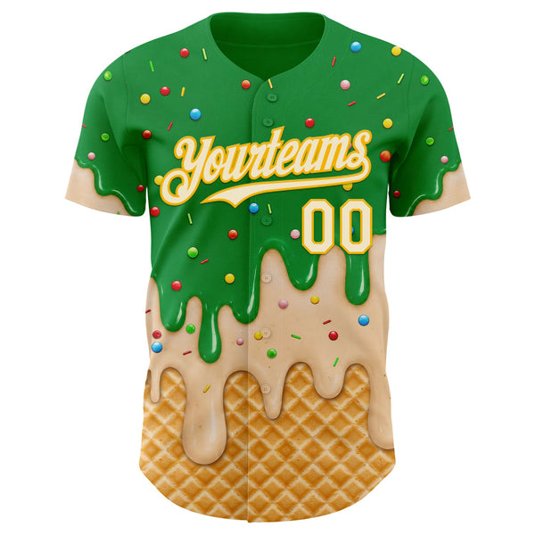 Custom Light Kelly Green Cream-Gold Ice Cream Waffle Foodie Dessert Authentic Baseball Jersey alternate