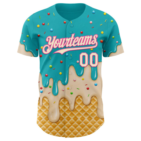 Custom Aqua Cream-Pink Ice Cream Waffle Foodie Dessert Authentic Baseball Jersey alternate
