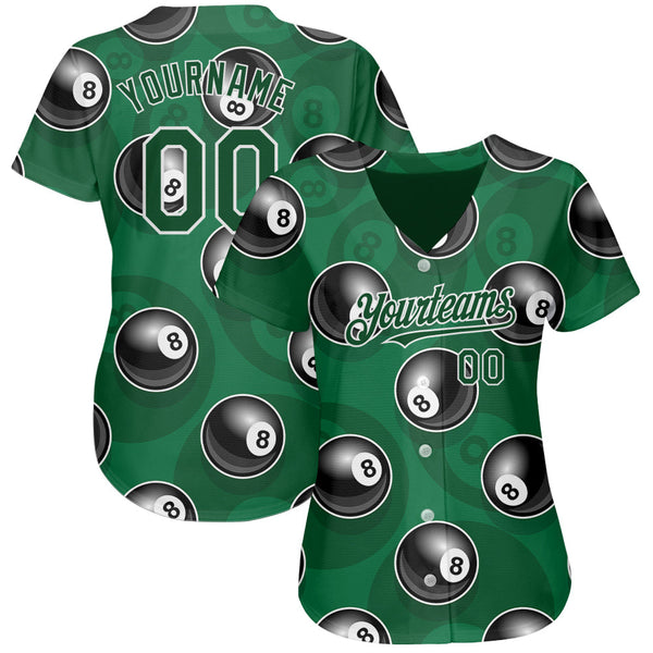 Custom Green White 3D Pattern Design Billiards Snooker 8 Ball Authentic Baseball Jersey alternate