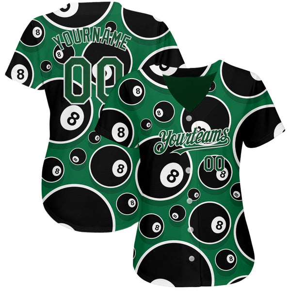 Custom Green White 3D Pattern Design Billiards Snooker 8 Ball Authentic Baseball Jersey alternate