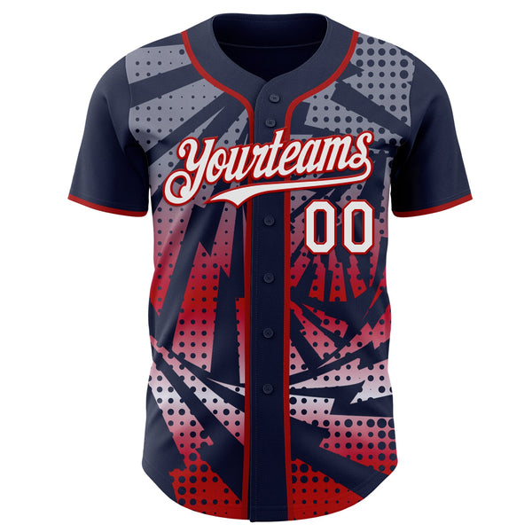 Custom Navy White-Red Lightning Gradient Dot Authentic Baseball Jersey alternate