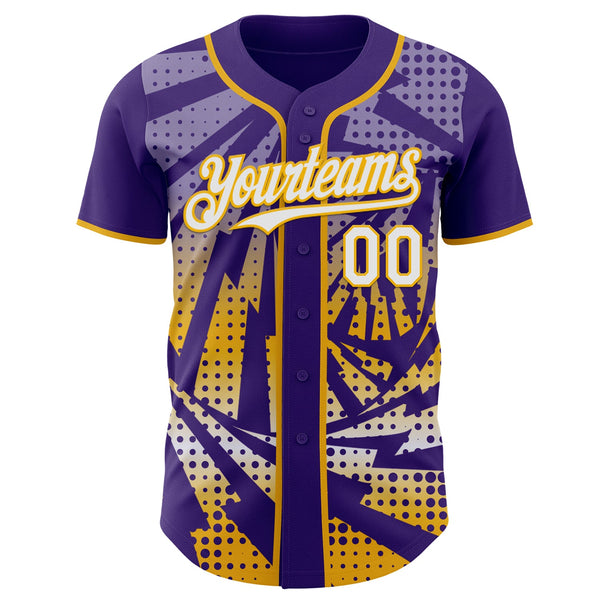 Custom Purple White-Gold Lightning Gradient Dot Authentic Baseball Jersey alternate