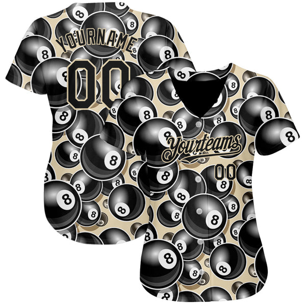 Custom City Cream Black 3D Pattern Design Billiards Snooker 8 Ball Authentic Baseball Jersey alternate