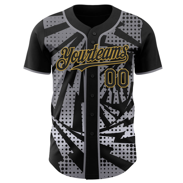 Custom Black Old Gold-Gray Lightning Gradient Dot Authentic Baseball Jersey alternate