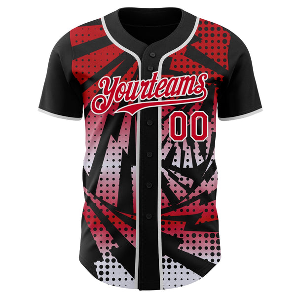 Custom Black Red-White Lightning Gradient Dot Authentic Baseball Jersey alternate