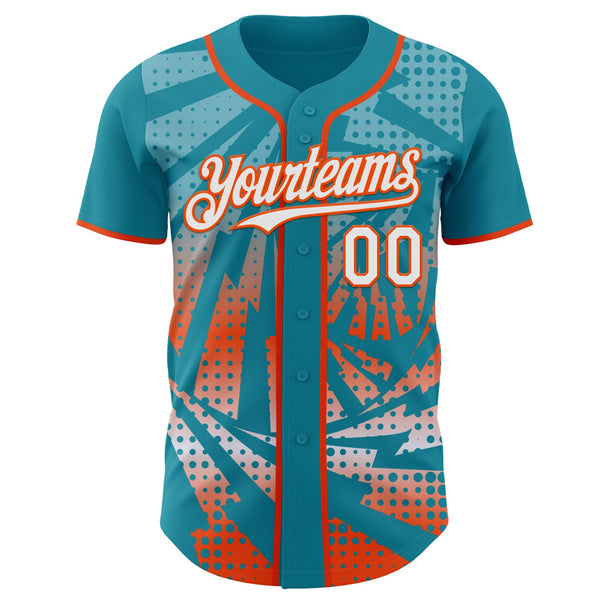 Custom Teal White-Orange Lightning Gradient Dot Authentic Baseball Jersey alternate