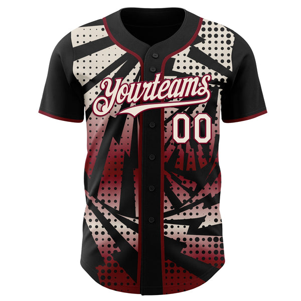 Custom Black Cream-Maroon Lightning Gradient Dot Authentic Baseball Jersey alternate