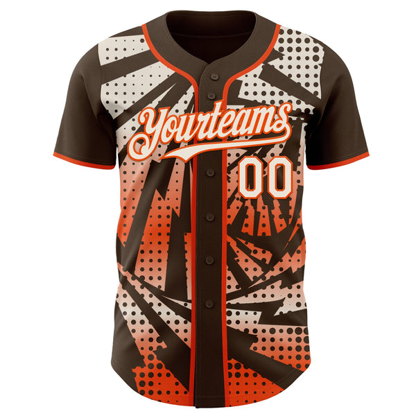 Custom Brown Cream-Orange Lightning Gradient Dot Authentic Baseball Jersey alternate