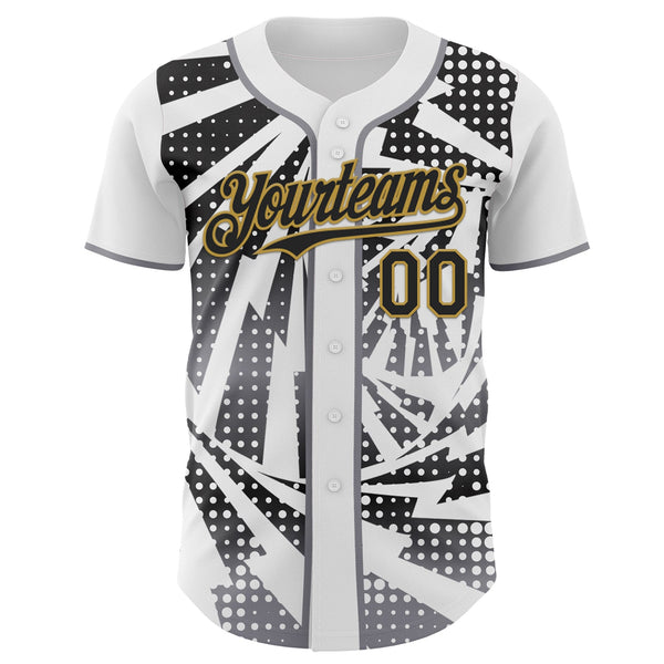 Custom White Black Old Gold-Gray Lightning Gradient Dot Authentic Baseball Jersey alternate
