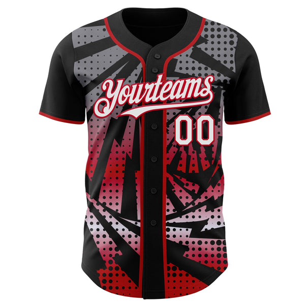 Custom Black White-Red Lightning Gradient Dot Authentic Baseball Jersey alternate