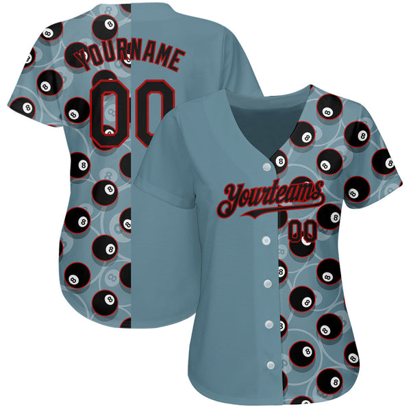 Custom Panther Blue Black-Red 3D Pattern Design Billiards Snooker 8 Ball Authentic Baseball Jersey alternate