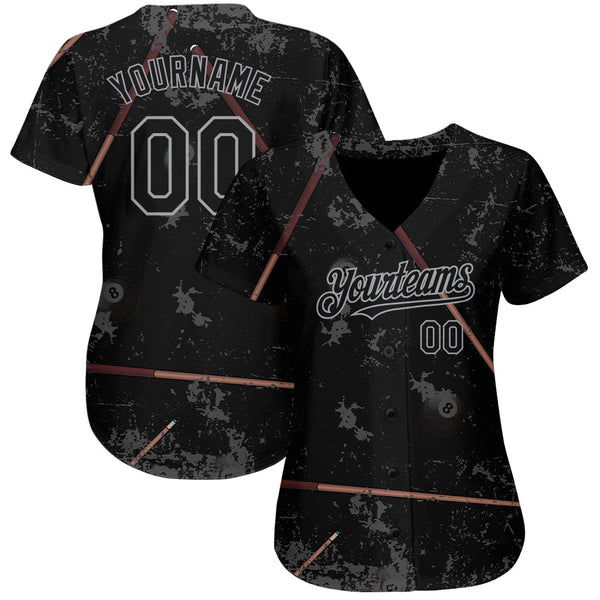 Custom Black Gray 3D Pattern Design Billiards Snooker 8 Ball Authentic Baseball Jersey alternate