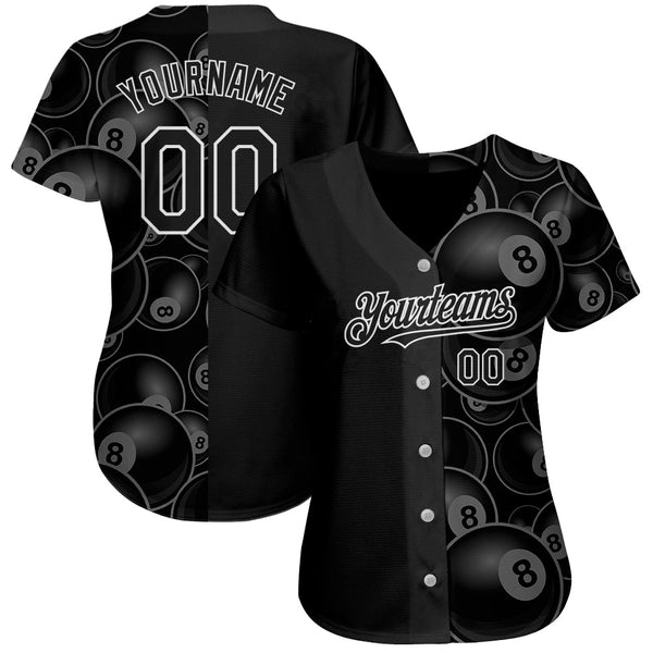 Custom Black White 3D Pattern Design Billiards Snooker 8 Ball Authentic Baseball Jersey alternate