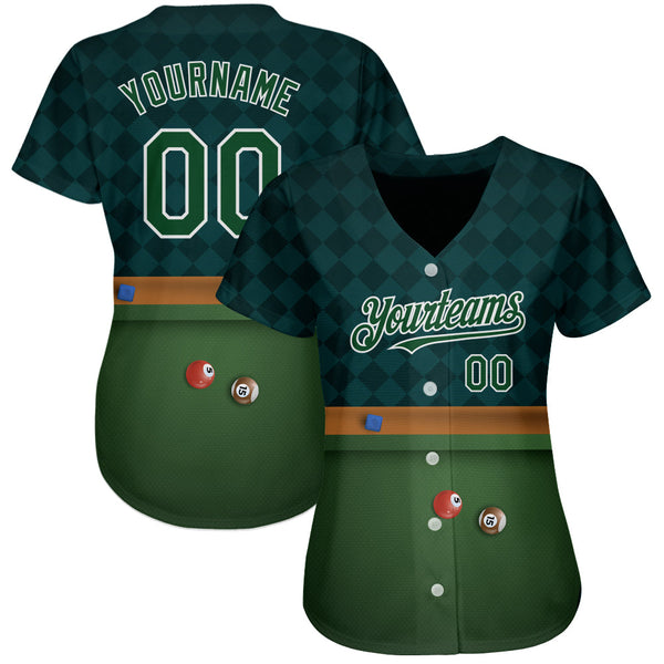 Custom Green White 3D Pattern Design Billiards Authentic Baseball Jersey alternate