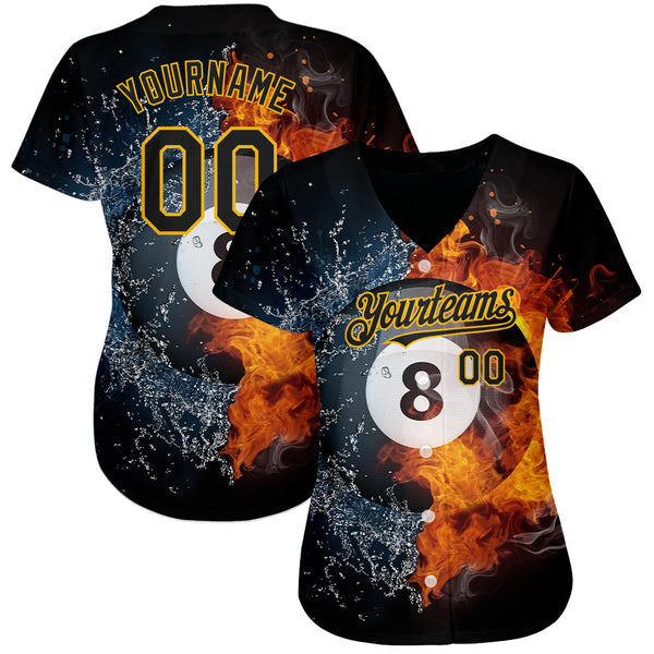 Custom Black Gold 3D Pattern Design Billiards Snooker 8 Ball Authentic Baseball Jersey alternate