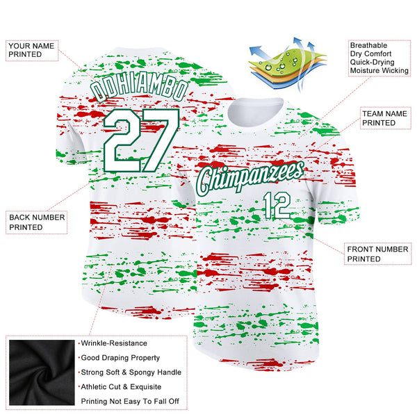 Custom White Kelly Green-Red 3D Mexico Performance T-Shirt alternate
