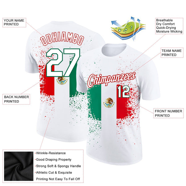 Custom White Kelly Green-Red 3D Mexican Flag Performance T-Shirt alternate