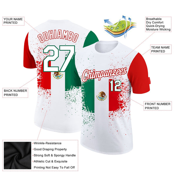 Custom White Kelly Green-Red 3D Mexican Flag Performance T-Shirt alternate