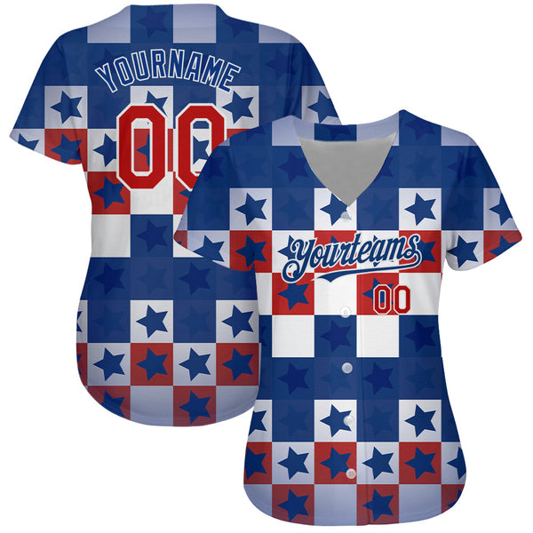 Custom Royal Red-White 3D American Flag Authentic Baseball Jersey alternate