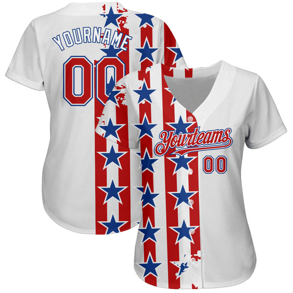 Custom White Red-Royal 3D American Flag Authentic Baseball Jersey alternate