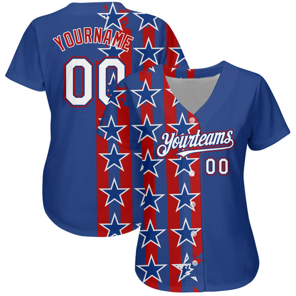 Custom Royal White Red 3D American Flag Authentic Baseball Jersey alternate