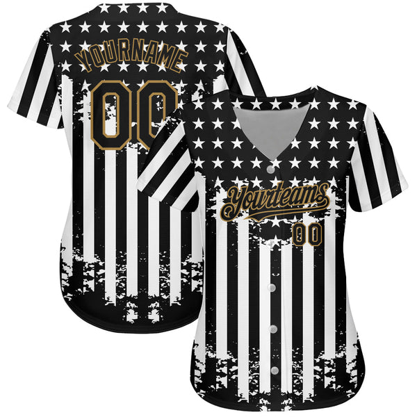 Custom Black Old Gold-White 3D American Flag Authentic Baseball Jersey alternate