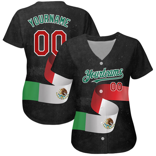 Custom Black Red Kelly Green 3D Mexican Flag Authentic Baseball Jersey alternate