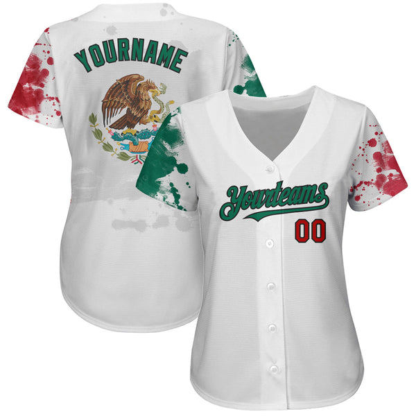 Custom White Red Kelly Green-Black 3D Mexican Flag Grunge Design Authentic Baseball Jersey alternate