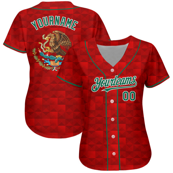Custom Red Kelly Green-White 3D Mexico Authentic Baseball Jersey alternate