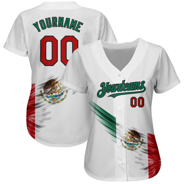 Custom White Red Kelly Green-Black 3D The Abstract Wing With Mexican Flag Authentic Baseball Jersey alternate