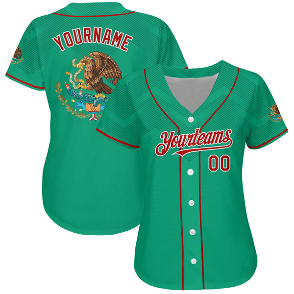 Custom Kelly Green Red-White 3D Mexico Authentic Baseball Jersey alternate