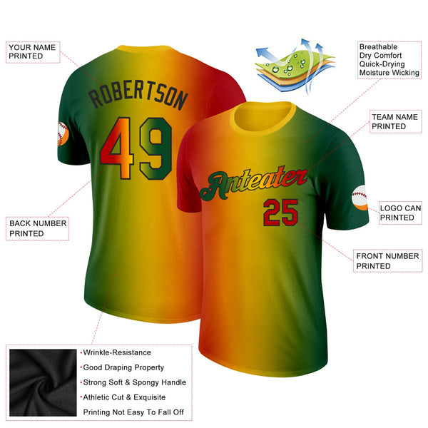 Custom Green Red Yellow-Black 3D Pattern Design Gradient Fashion Black History Month Performance T-Shirt alternate