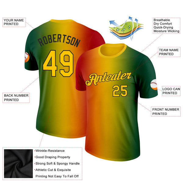 Custom Green Yellow Red-Black 3D Pattern Design Gradient Fashion Black History Month Performance T-Shirt alternate
