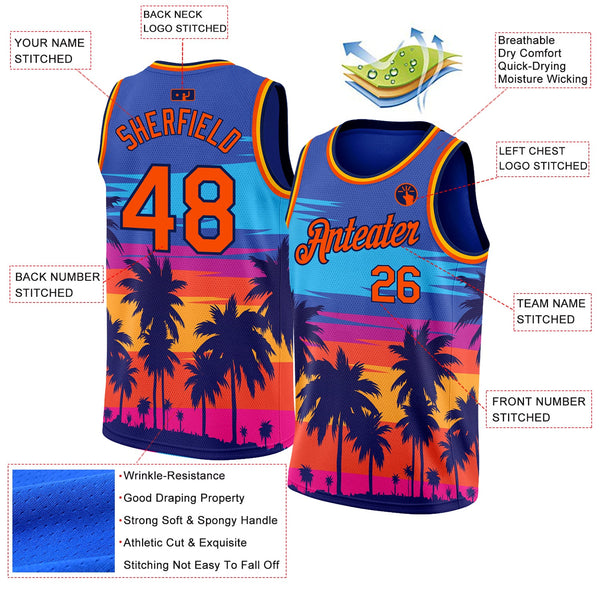 Custom Royal Orange-Navy 3D Pattern Tropical Hawaii Palm Trees Authentic Basketball Jersey alternate