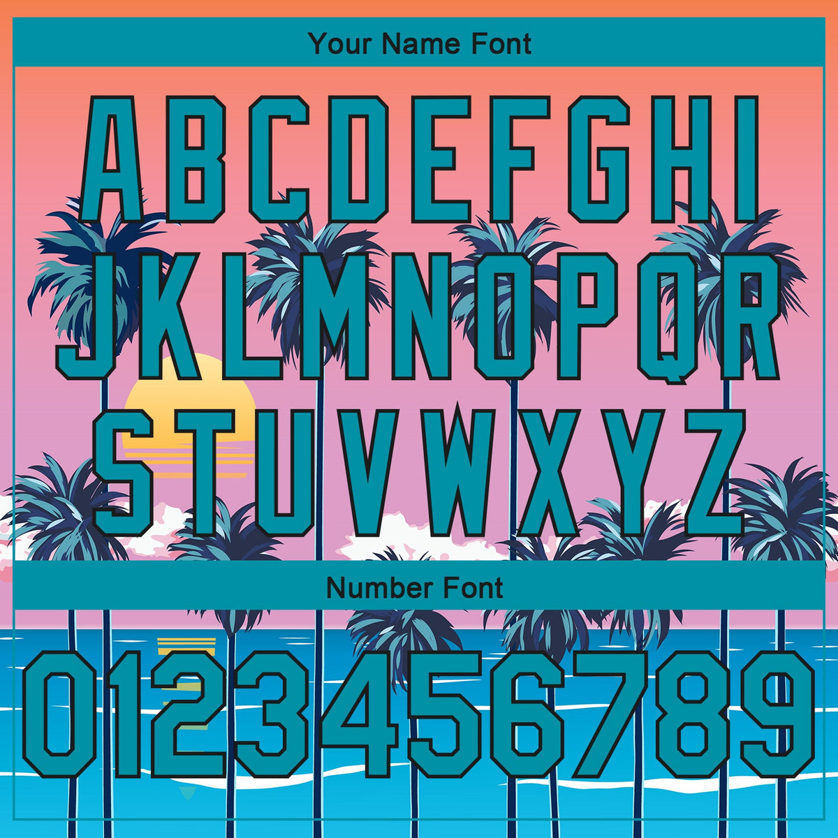 Custom Orange Teal-Black 3D Pattern Sun Beach Hawaii Palm Trees Authentic Basketball Jersey - Detail