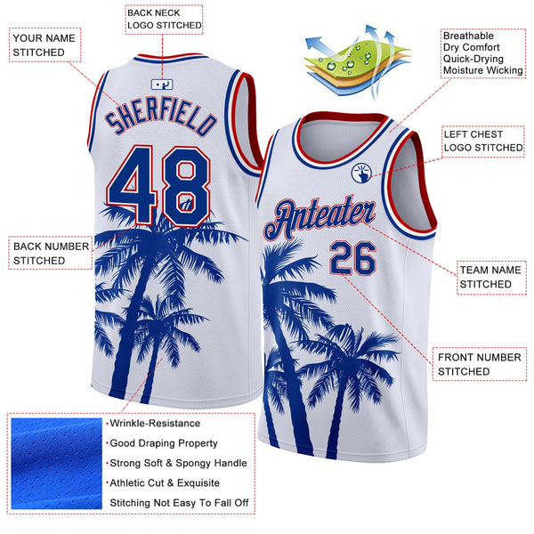 Custom White Royal-Red 3D Pattern Tropical Hawaii Coconut Trees Authentic Basketball Jersey alternate