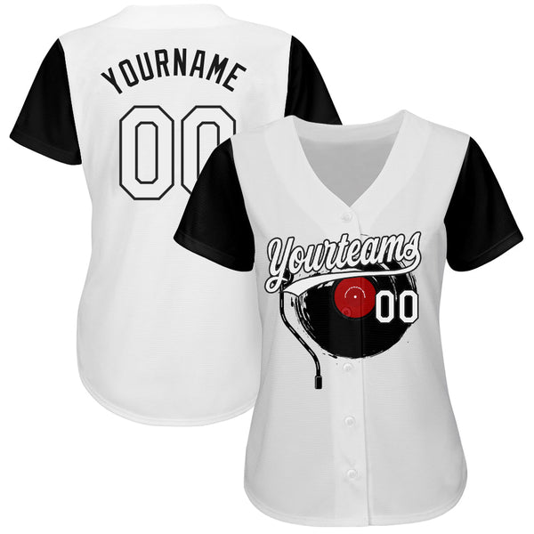 Custom White Black 3D Pattern Design Music Festival Vintage Vinyl Record Authentic Baseball Jersey alternate