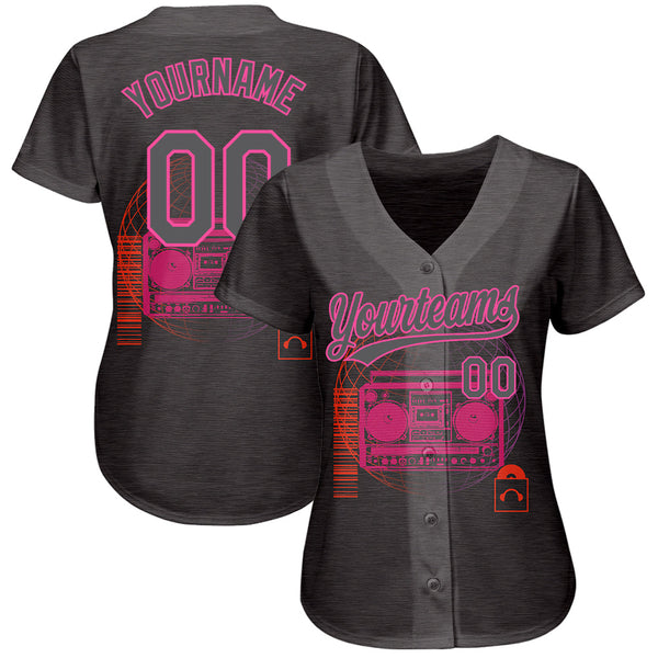 Custom Steel Gray Pink 3D Pattern Design Music Festival Old School Music Authentic Baseball Jersey alternate
