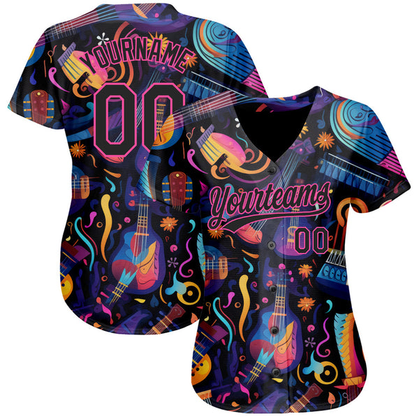 Custom Black Pink 3D Pattern Design Music Festival Musical Instruments Authentic Baseball Jersey alternate